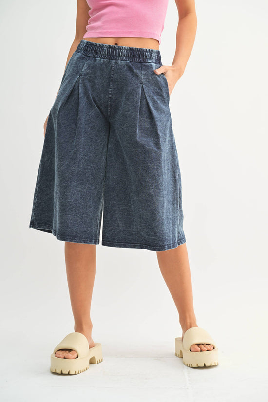 Mineral Wash Pleated Culottes