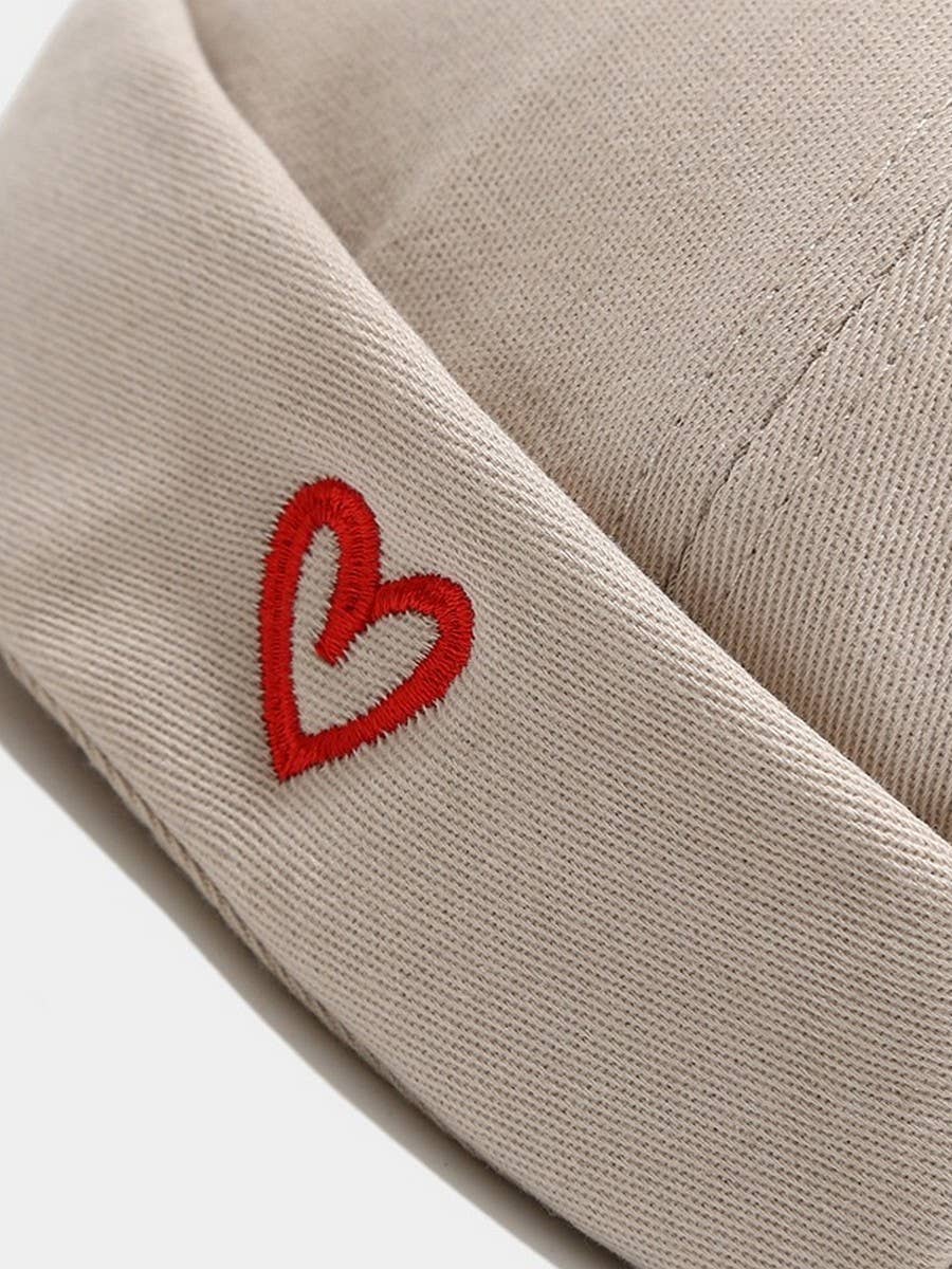 Simple Heart Embroidered Docker Hat With Adjustable Fit: Black / (OS) 1