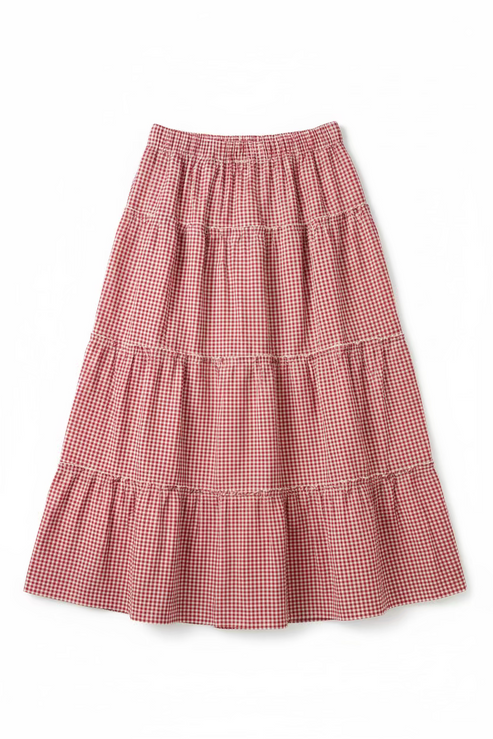 Red and white checkered skirt on a plain background