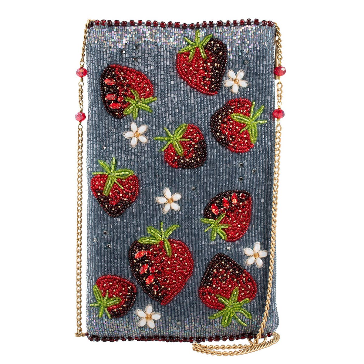 Bolso bandolera para móvil de fresas con cuentas rojas y mermelada de fresa