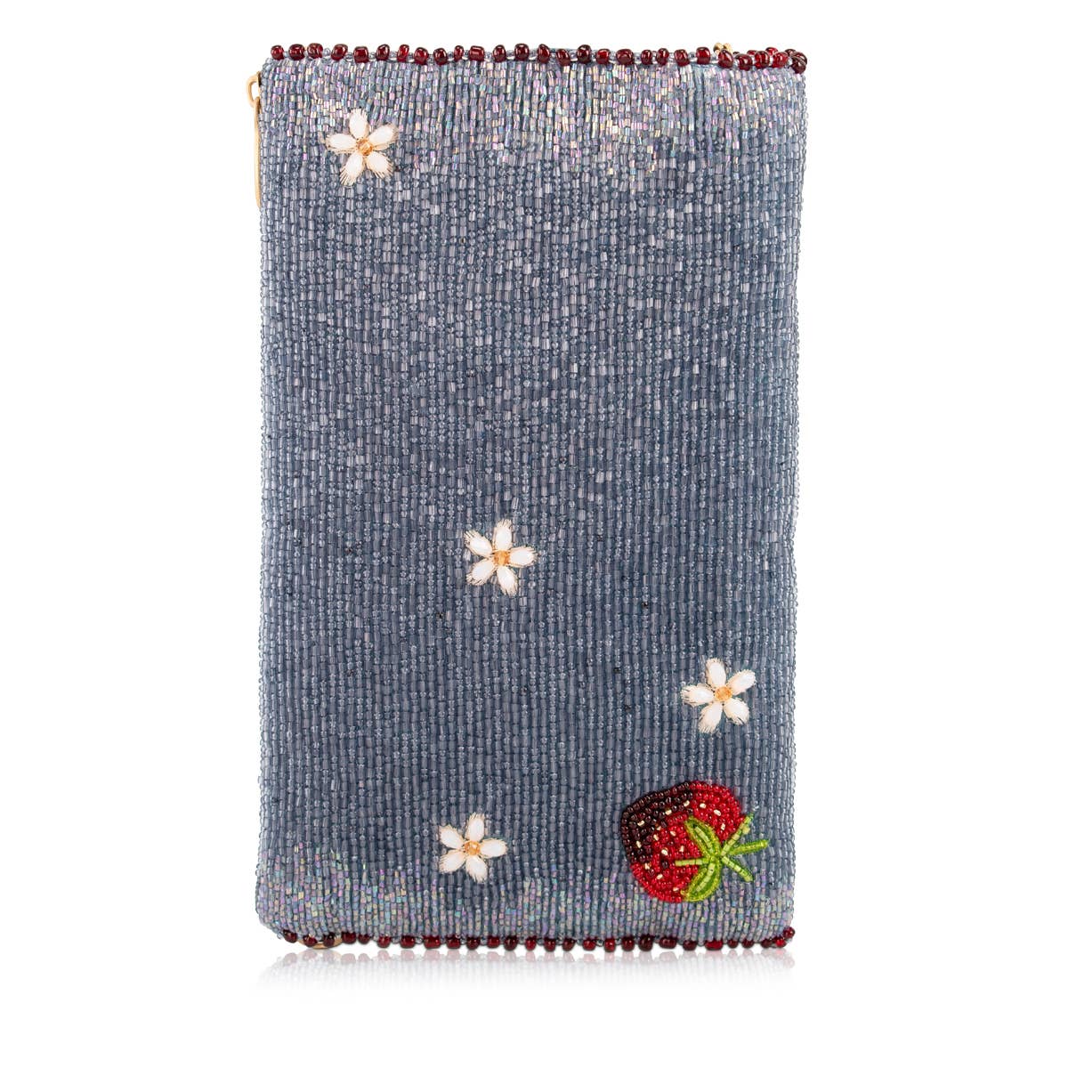 Bolso bandolera para móvil de fresas con cuentas rojas y mermelada de fresa
