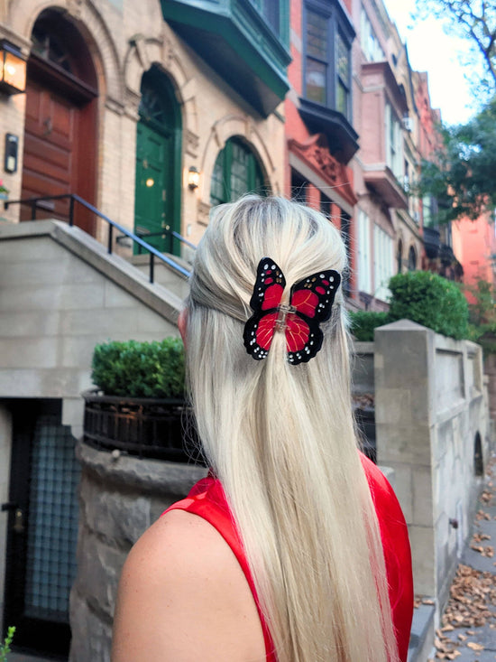 Hand-painted Lucky Monarch Butterfly Claw Hair Clip | Eco-Friendly: Red