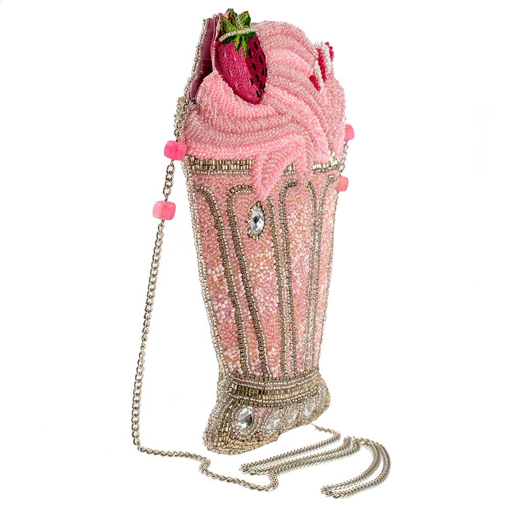 Sac à bandoulière perlé en forme de milkshake rose Shake It Up