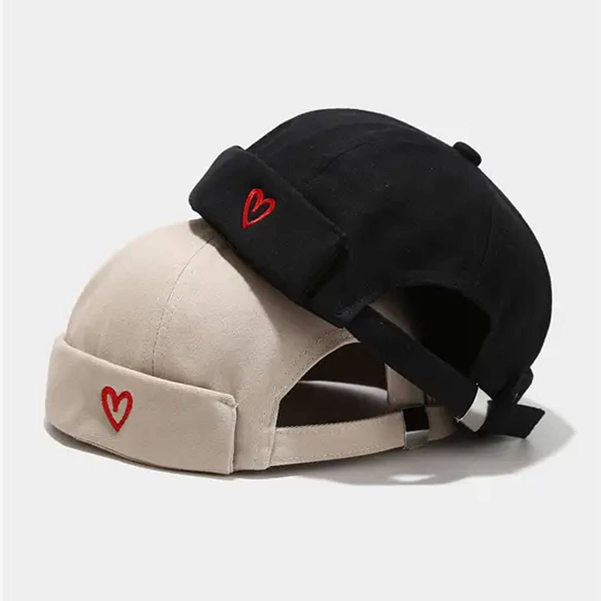 Simple Heart Embroidered Docker Hat With Adjustable Fit: Black / (OS) 1