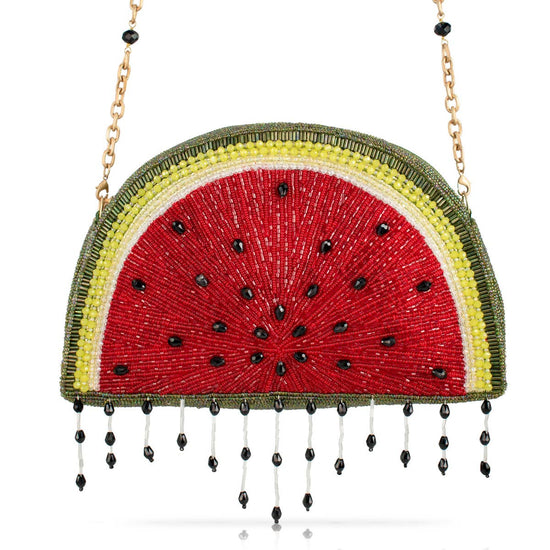 Hello Watermelon Beaded Fruit Slice Crossbody Handbag