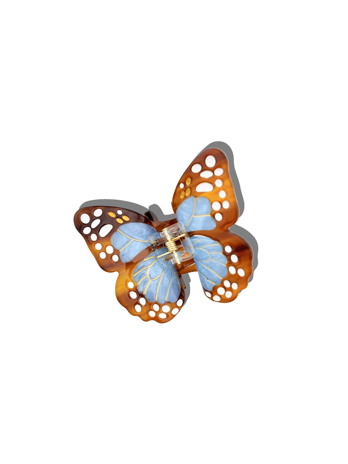 Pinza para el cabello tipo garra con diseño de mariposa monarca bohemia pintada a mano | Ecológica: Marrón