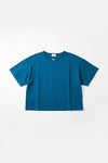 Blue t-shirt on a hanger against a beige wall