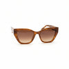 Wooden sunglasses on a wooden surface with a light gray background