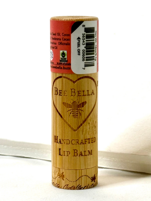 Bee Bella lip balm on a white background