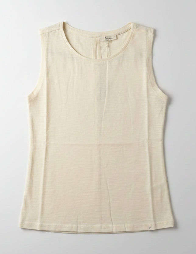 Beige sleeveless top on a light gray background