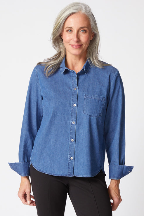 Chemise en jean à ourlet arrondi