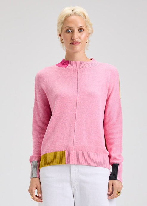 Pink Color Block Trim Sweater