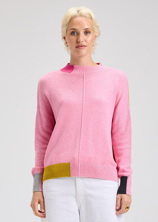 Pink Color Block Trim Sweater