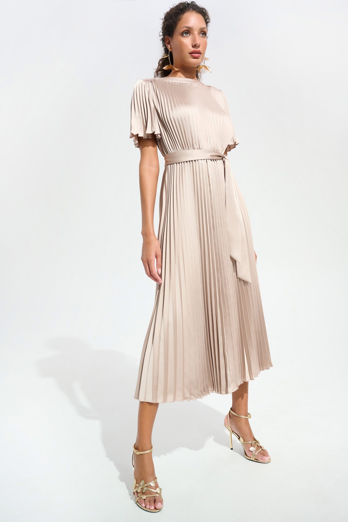 Pleated Satin Fit and Flare Dress