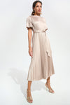 Pleated Satin Fit and Flare Dress