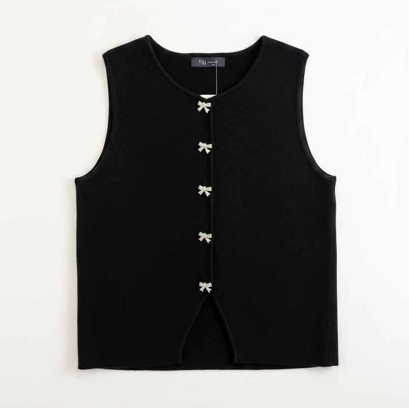 Ribbon Buttoned Sweater Vest