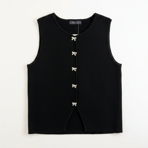 Ribbon Buttoned Sweater Vest