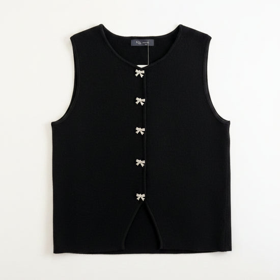 Ribbon Buttoned Sweater Vest