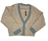 Beige sweater with blue trim on a white background
