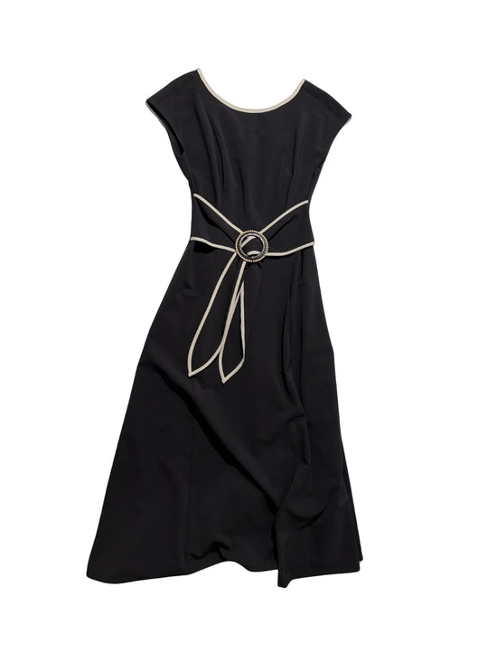 Black dress with a silver belt on a transparent background