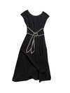 Black dress with a silver belt on a transparent background