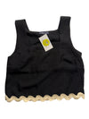 Black tank top with scalloped hem on a white background