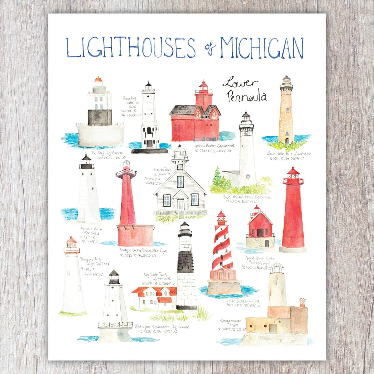 Lighthouses of Michigan (Lower Peninsula) A2 Card
