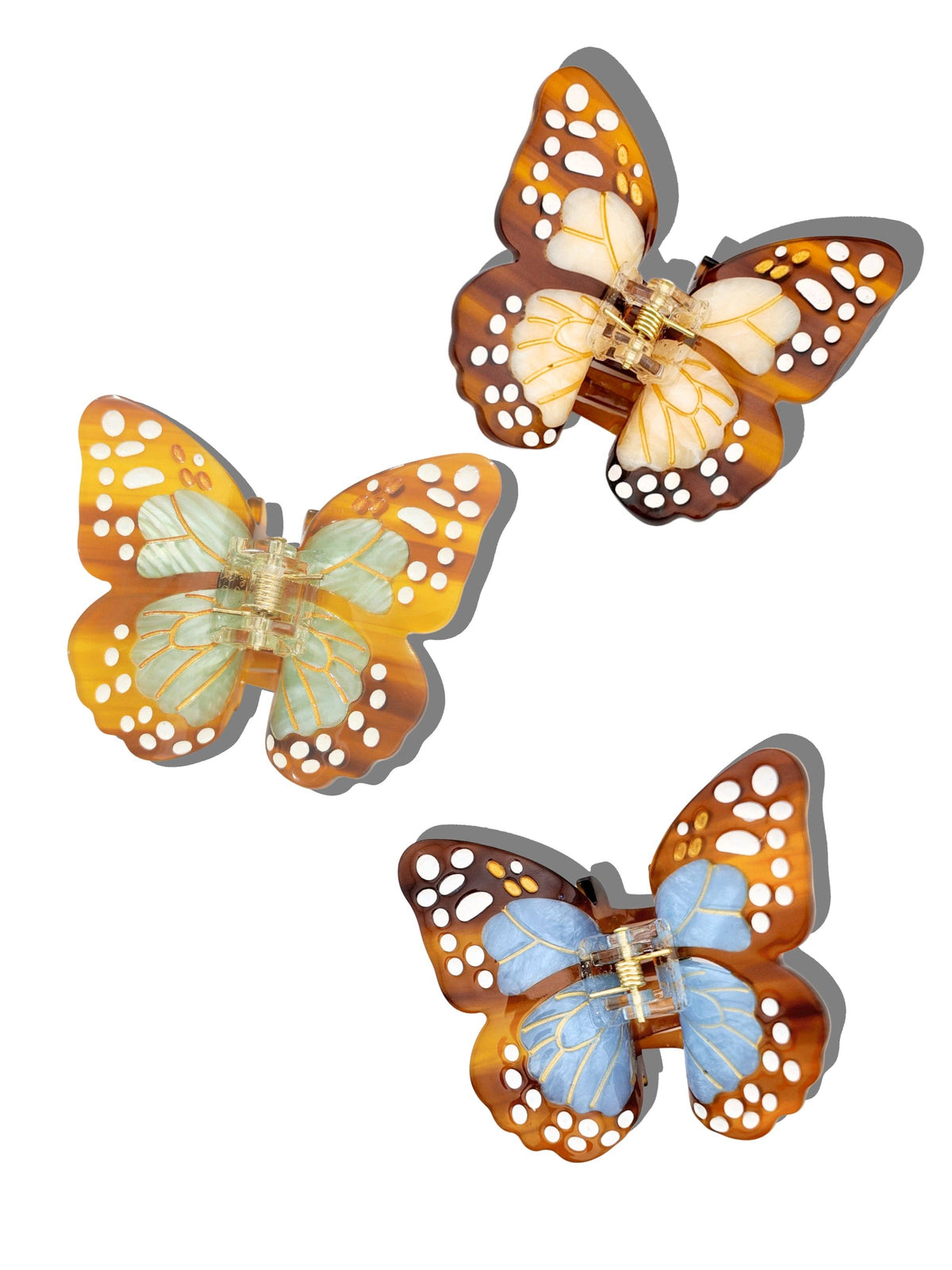 Pinza para el cabello tipo garra con diseño de mariposa monarca bohemia pintada a mano | Ecológica: Marrón