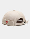 Simple Heart Embroidered Docker Hat With Adjustable Fit: Beige / (OS) 1