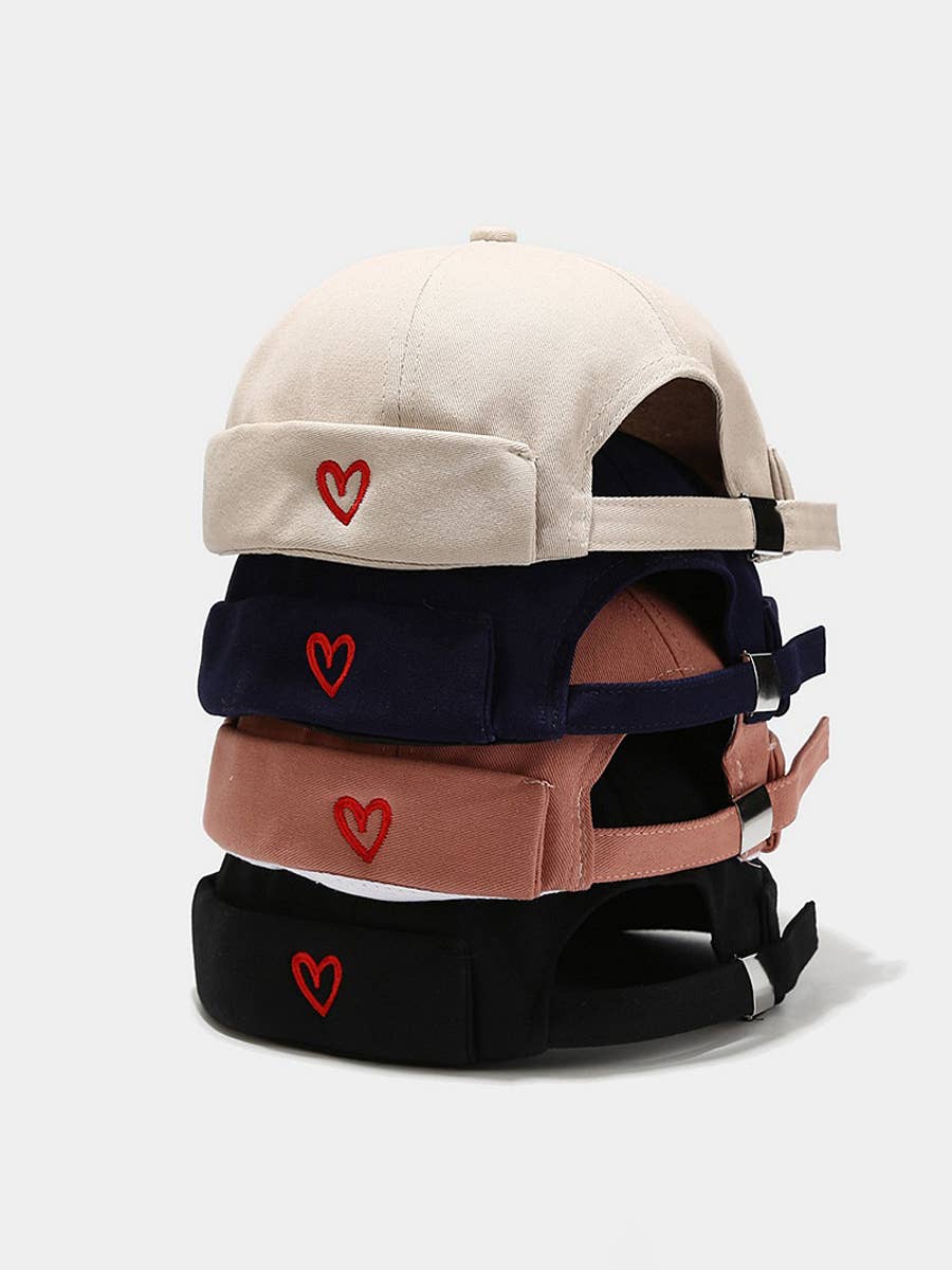 Simple Heart Embroidered Docker Hat With Adjustable Fit: Green / (OS) 1