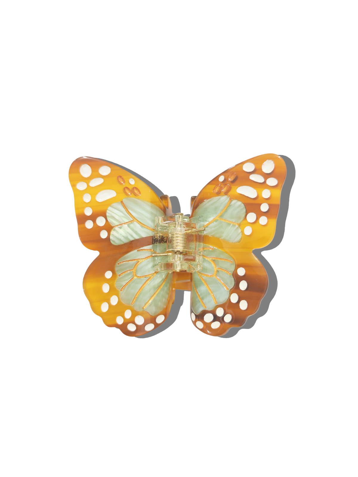 Pinza para el cabello tipo garra con diseño de mariposa monarca bohemia pintada a mano | Ecológica: Marrón