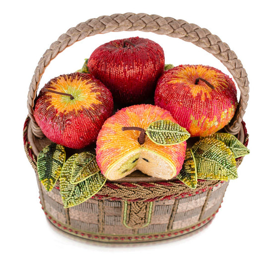 Apple Orchard Beaded Fruit Basket Top Handle Bag