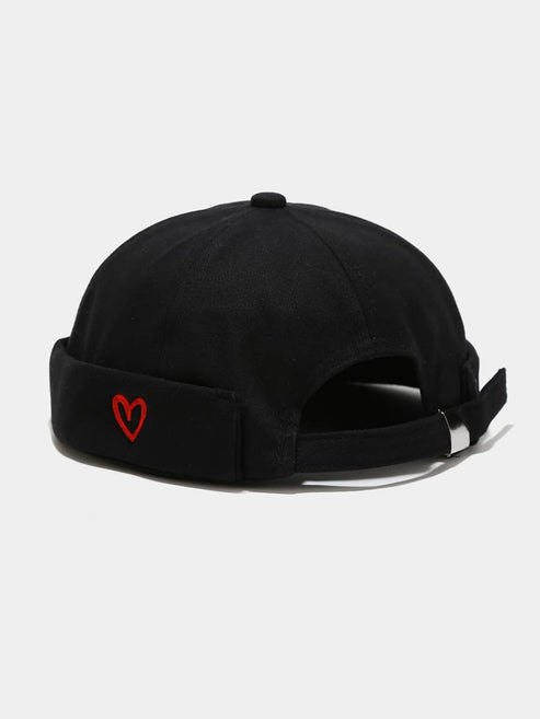 Simple Heart Embroidered Docker Hat With Adjustable Fit: Black / (OS) 1
