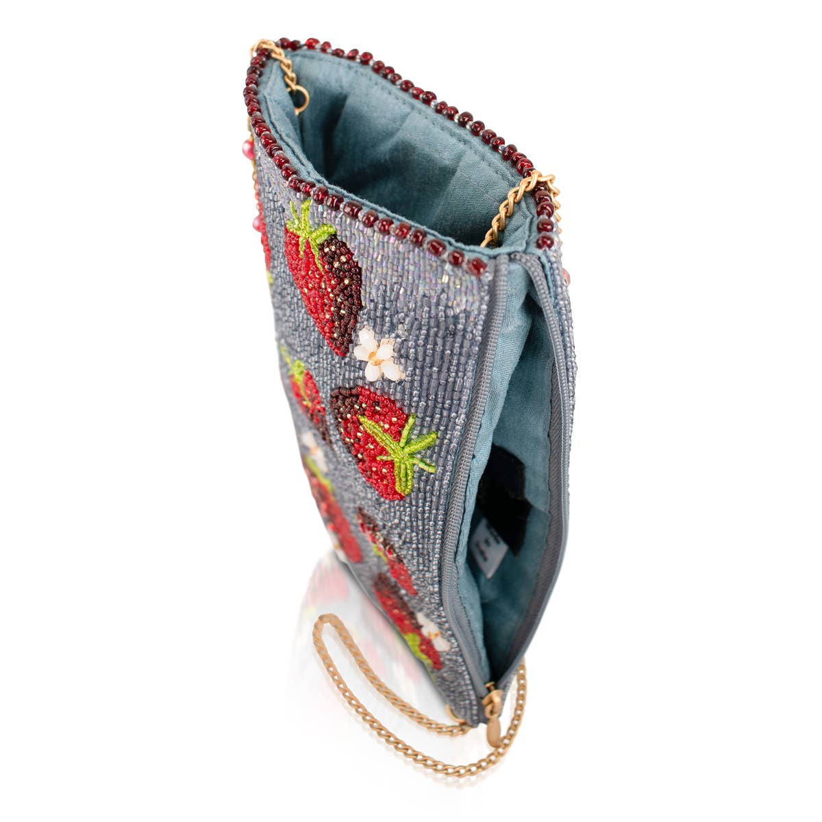 Bolso bandolera para móvil de fresas con cuentas rojas y mermelada de fresa