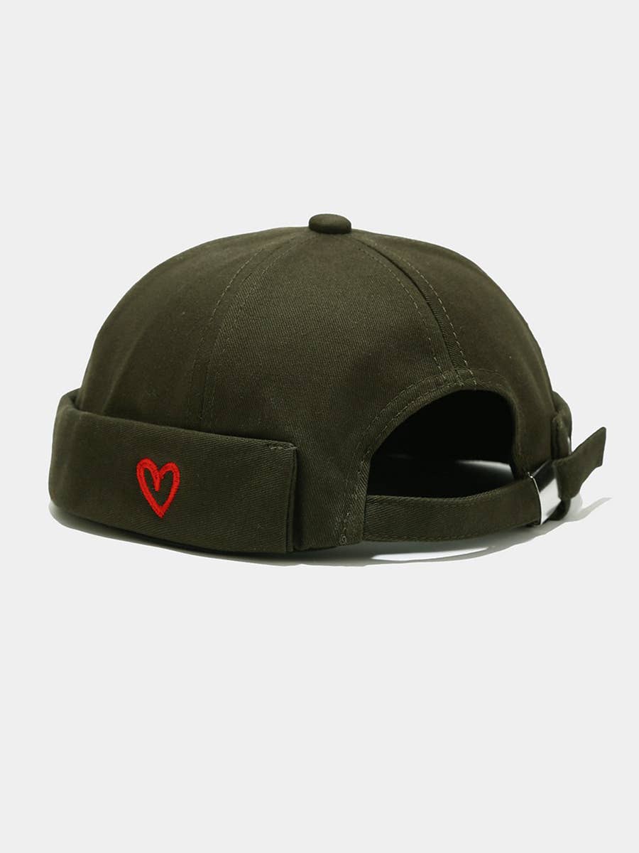 Simple Heart Embroidered Docker Hat With Adjustable Fit: Green / (OS) 1