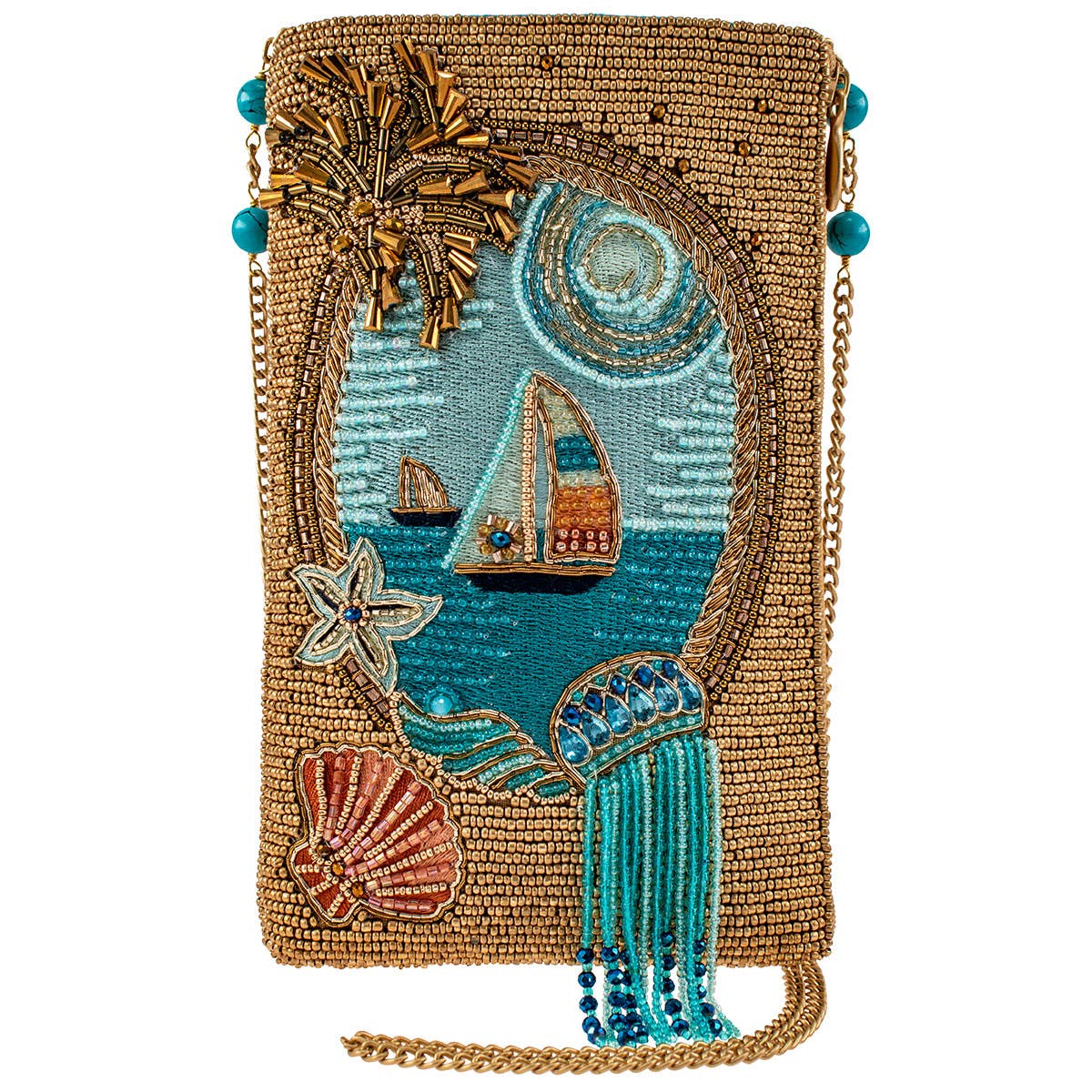 Bolso bandolera para móvil con cuentas de velero y temática oceánica "Sail Away"