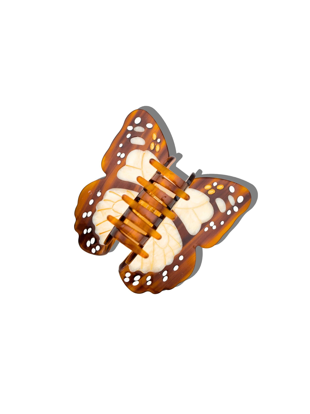 Pinza para el cabello tipo garra con diseño de mariposa monarca bohemia pintada a mano | Ecológica: Marrón