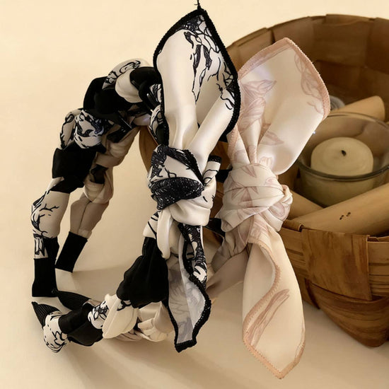 RETRO ART STYLE SILK SCARF BOW HEADBAND_CWAHA07645: Pink / (OS) 1