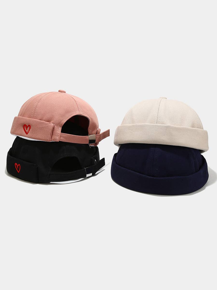 Simple Heart Embroidered Docker Hat With Adjustable Fit: Green / (OS) 1